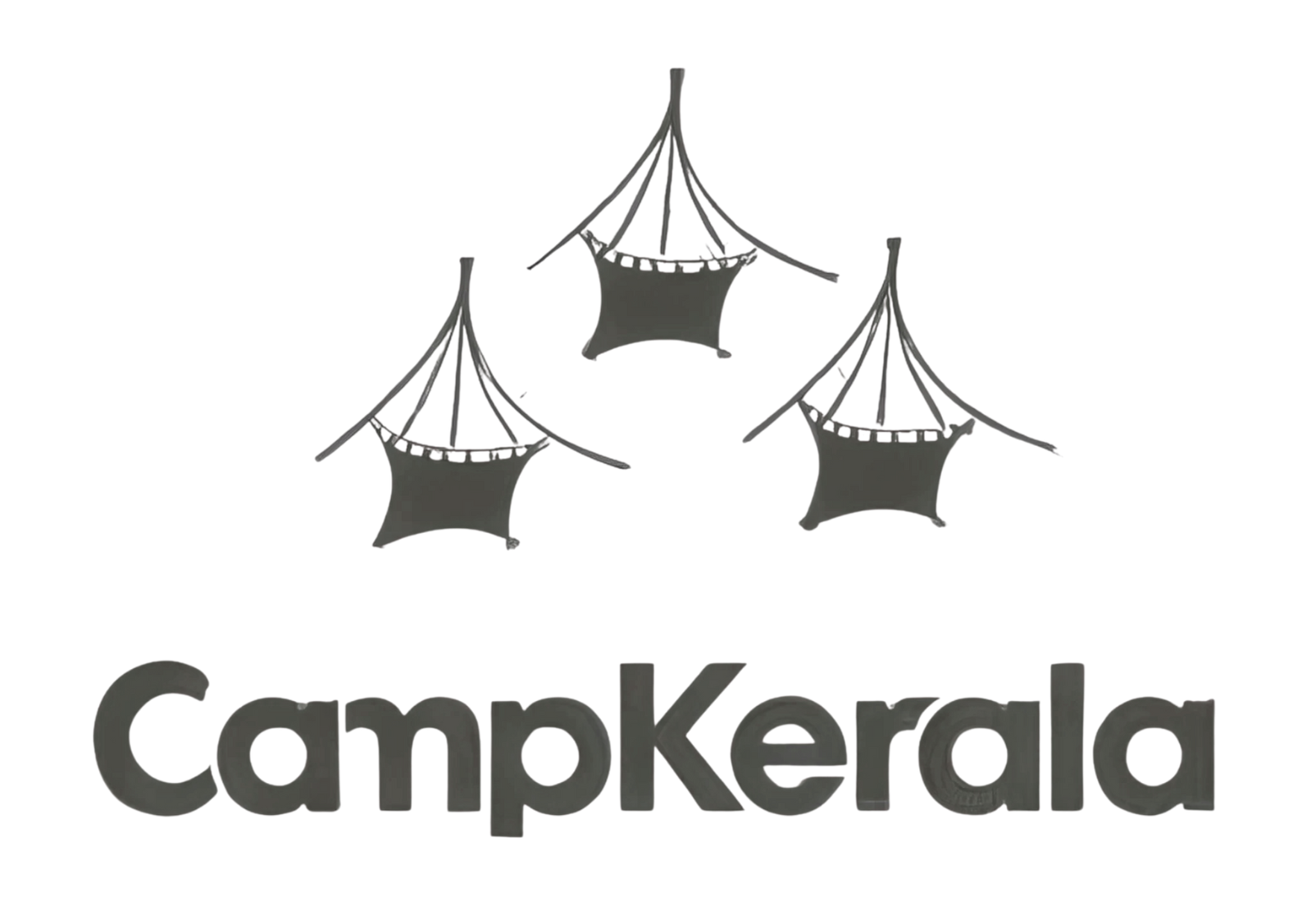 Logo of CampKerala with black text and black hammocks on a white background