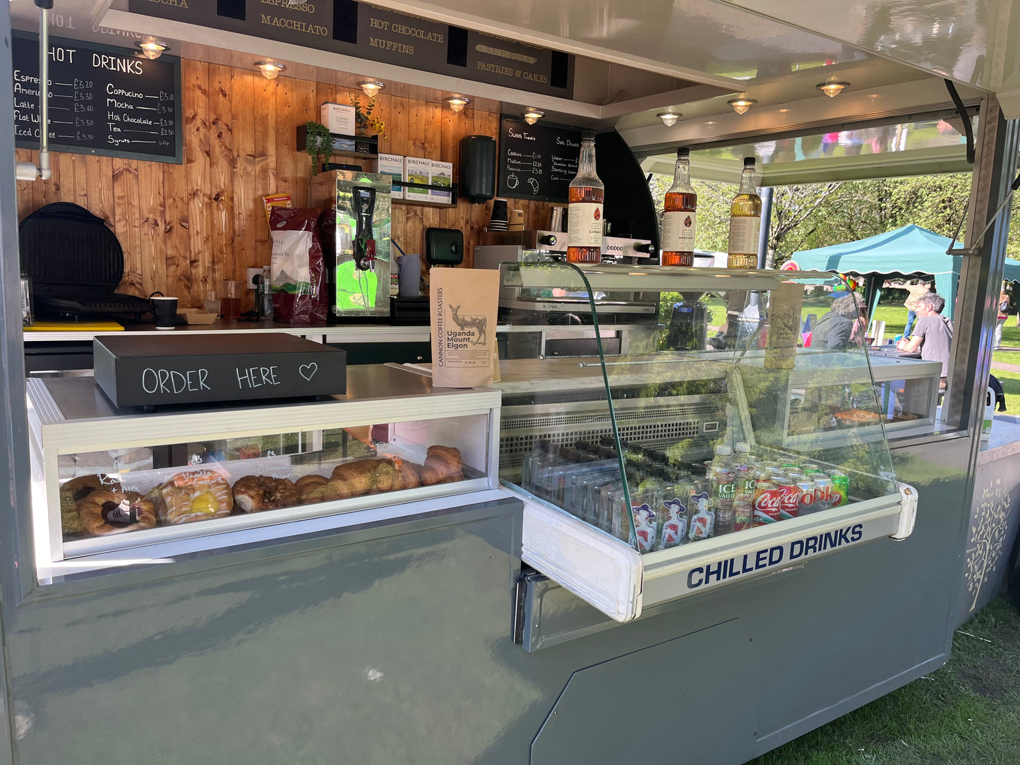 Inside mobile coffee trailer