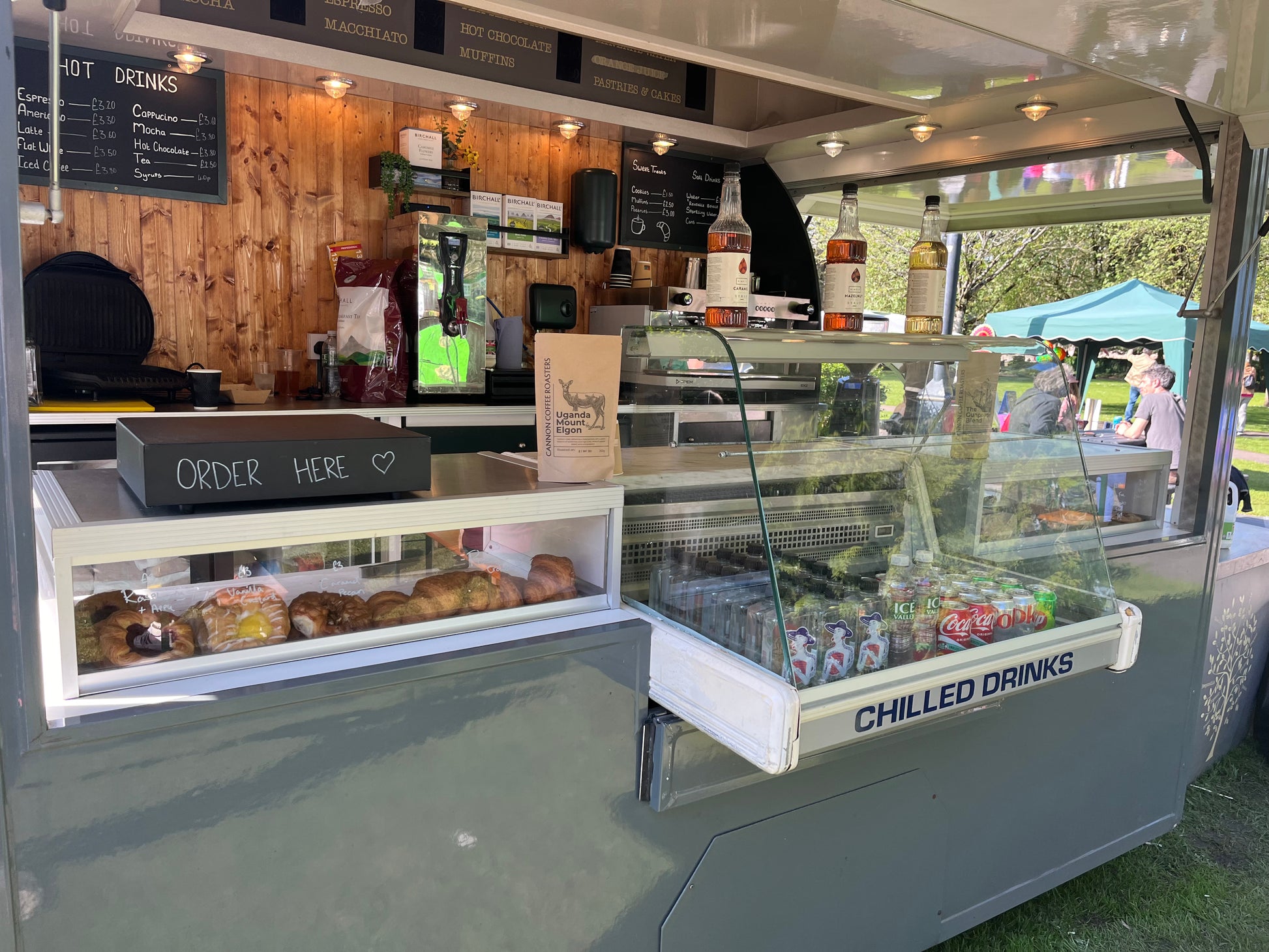 Inside mobile coffee trailer